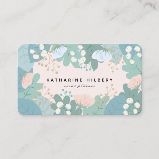 緑の葉のフローラピンクの名刺 名刺 (正面)