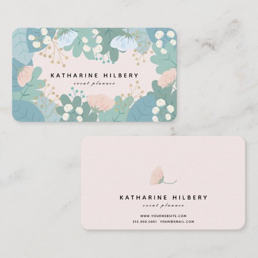 緑の葉のフローラピンクの名刺 名刺 (正面/裏面)