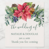 緑の葉のポインセチア結婚ーズ ワインラベル (シングルラベル)