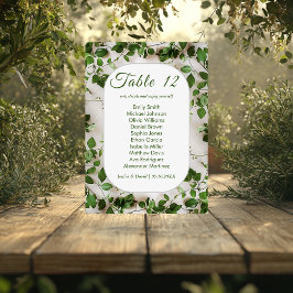 緑の葉のミニマル結婚リストのシーティングカード 招待状