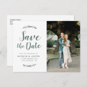 緑の葉のモダンスクリプトの結婚式は日付を保存 ポストカード (正面/裏面)