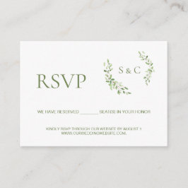 緑の葉のモノグラムクレスト 結婚式ウェブサイト RSVP エンクロージャーカード