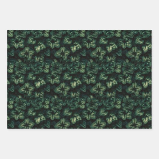緑の葉のラッピングペーパー フラットシートセット 3枚 ラッピングペーパーシート (正面)