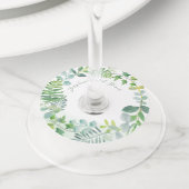 緑の葉のリースパーソナライズされたブライダルシャワー ワイングラスタグ (クローズアップ)