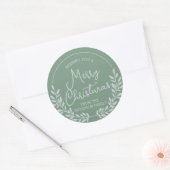 緑の葉のリースメリークリスマス ラウンドシール (封筒)