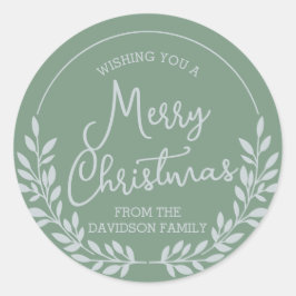 緑の葉のリースメリークリスマス ラウンドシール