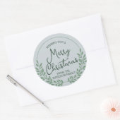 緑の葉のリースメリークリスマス ラウンドシール (封筒)