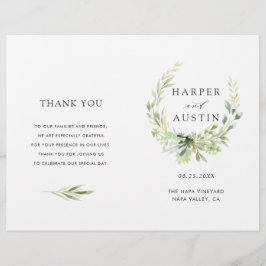 緑の葉のリース折り畳み結婚式 プログラム