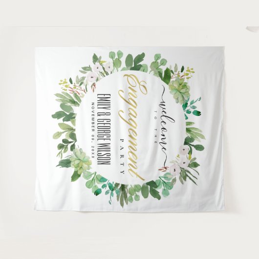 緑の葉のリース水の色の婚約歓迎 タペストリー (正面(横))