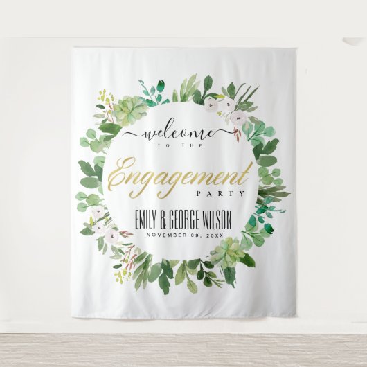 緑の葉のリース水の色の婚約歓迎 タペストリー (正面)