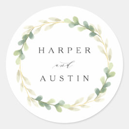 緑の葉のリース水色ボタニッ結婚クス ラウンドシール