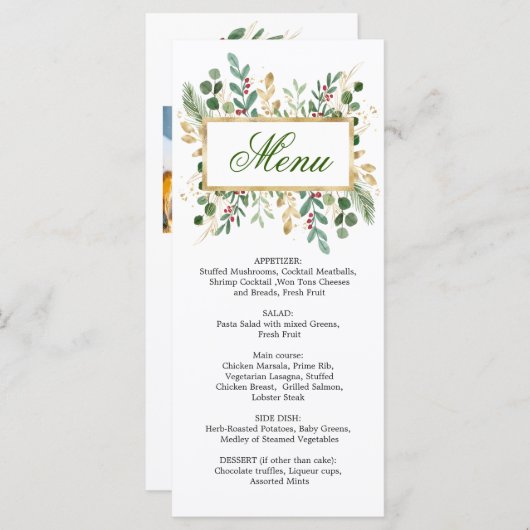 緑の葉のレッド・ベリ結婚ーのクリスマス・メニュー メニュー (正面/裏面)