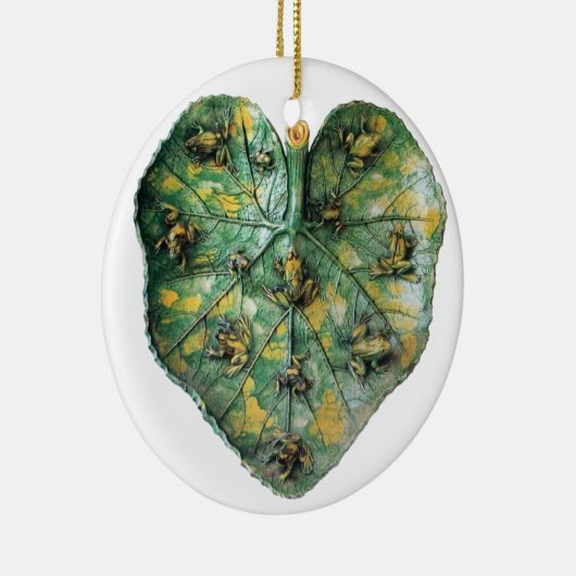 緑の葉の上の小さなカエル セラミックオーナメント (右)