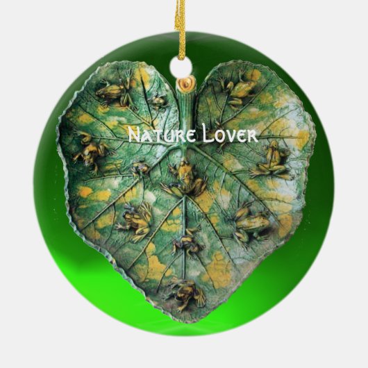 緑の葉の上の小さなカエル セラミックオーナメント (裏面)