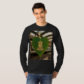 緑の葉の上の金色仏画 メンズ ロングTシャツ Tシャツ (正面フル)