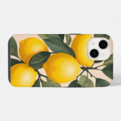 緑の葉の上の黄金のレモン iPhoneケース (裏面横)