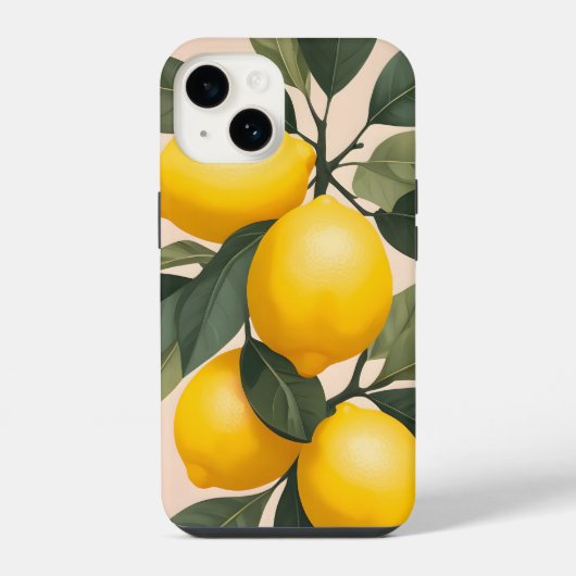 緑の葉の上の黄金のレモン iPhoneケース (裏面)