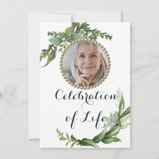 緑の葉の写真お祝い・オブ・ライフ 招待状 (裏面)