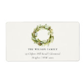 緑の葉の冬のリースクリスマスアドレス ラベル (正面)