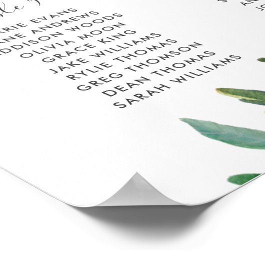 緑の葉の多い植物結婚のシーティングチャート ポスター (角)