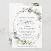 緑の葉の多い葉のバプテスマ幾何学 招待状 (正面/裏面)