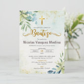緑の葉の宗教的な洗礼の招待状 カトリックの洗礼 招待状 (スタンド正面)
