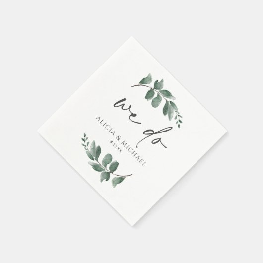 緑の葉の手書き結婚のミニマル スタンダードカクテルナプキン (角)