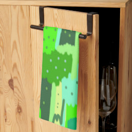 緑の葉の抽象芸術 キッチンタオル