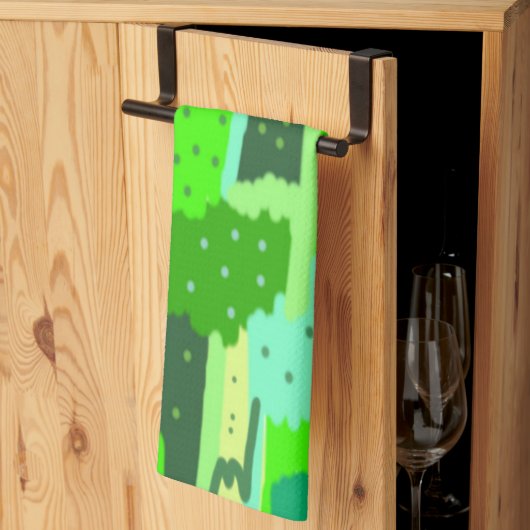 緑の葉の抽象芸術 キッチンタオル (三つ折り)