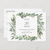 緑の葉の日付を保存招待状はがき ポストカード (正面/裏面)