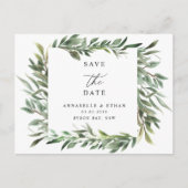 緑の葉の日付を保存招待状はがき ポストカード (正面)
