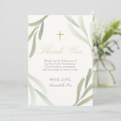 緑の葉の最初の聖餐式サンキューカード 招待状 (スタンド正面)