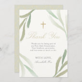 緑の葉の最初の聖餐式サンキューカード 招待状 (正面/裏面)