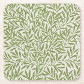 緑の葉の枝の模様 スクエアペーパーコースター (正面)