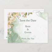 緑の葉の植物性アイボリーバラは日付を保存 案内ポストカード (正面/裏面)