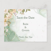 緑の葉の植物性アイボリーバラは日付を保存 案内ポストカード (正面)