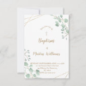 緑の葉の水の色の金ゴールドフレーム・バプテスマ 招待状 (正面)