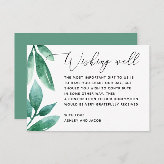 緑の葉の水結婚色が強い エンクロージャーカード (正面/裏面)