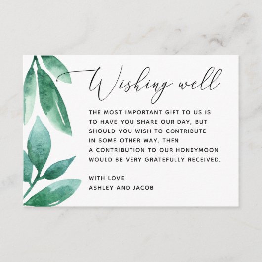 緑の葉の水結婚色が強い エンクロージャーカード (正面)