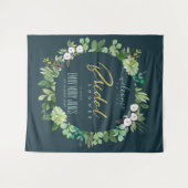 緑の葉の水色のブライダルシャワーへようこそ タペストリー (正面(横))