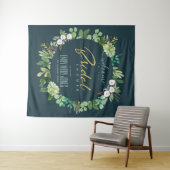緑の葉の水色のブライダルシャワーへようこそ タペストリー (インサイチュ(横))