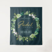 緑の葉の水色のブライダルシャワーへようこそ タペストリー (正面)