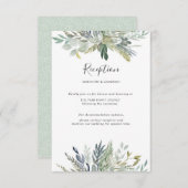 緑の葉の水色結婚式の受付詳細 出欠カード (正面/裏面)