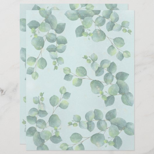 緑の葉の淡い色の背景の工芸の紙 (正面/裏面)