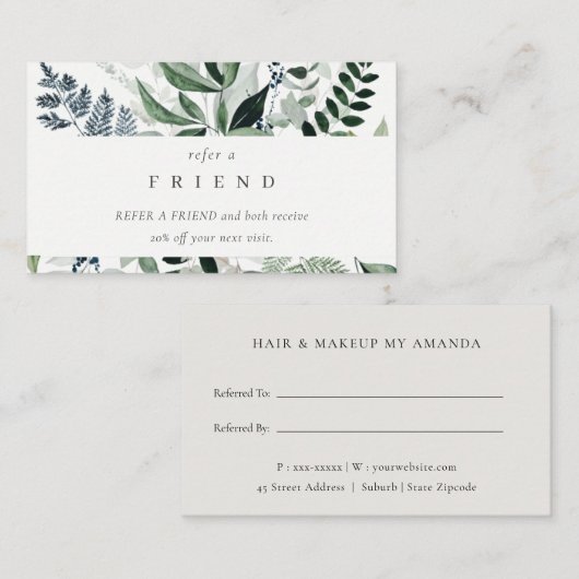 緑の葉の熱帯の葉シダ友人を参照 名刺 (正面/裏面)