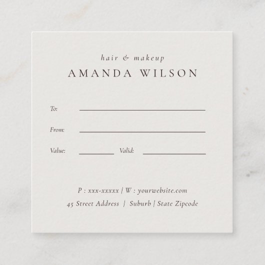 緑の葉の熱帯葉シダのギフト証明書 スクエア名刺 (裏面)