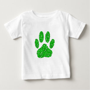 緑の葉の犬の前足のプリント ベビーTシャツ
