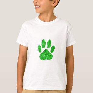 緑の葉の犬の前足のプリント Tシャツ