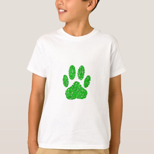 緑の葉の犬の前足のプリント Tシャツ (正面)
