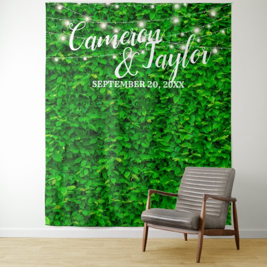 緑の葉の生垣の壁結婚の写真の背景 タペストリー (インサイチュ)